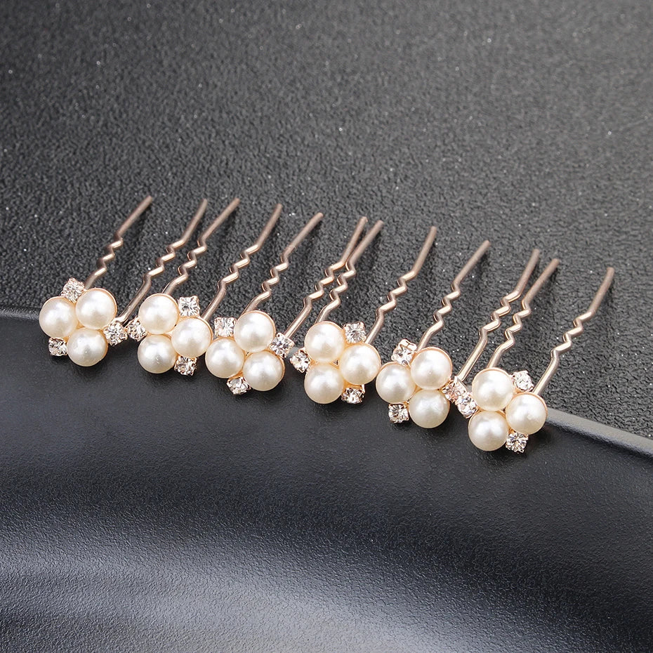 Miallo 6 pcs/lot Austrian Crystal Rhinestones Bridal Hairpins Pearls Wedding Headpieces Hair Jewelry Accessories for Women
