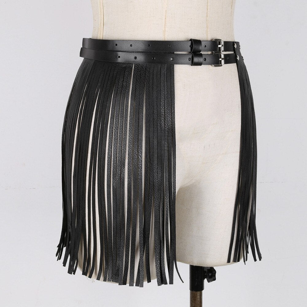Femmes Adulte Réglable Faux Cuir Ceinture Frange Gland Jupe Ceinture Discothèque Costume Cosplay Fêtes Jupes pour Halloween
