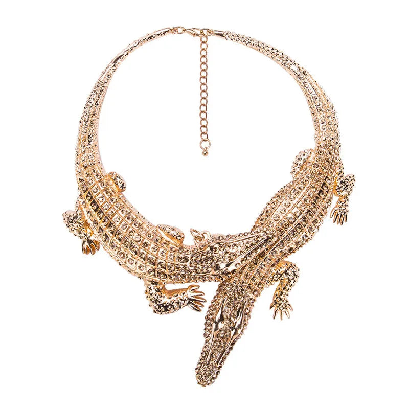 Ahmed New Design Exaggerated Punk Full Crystal Crocodile Necklace for Women Fashion Trending Statement Necklace Collar Bijoux C