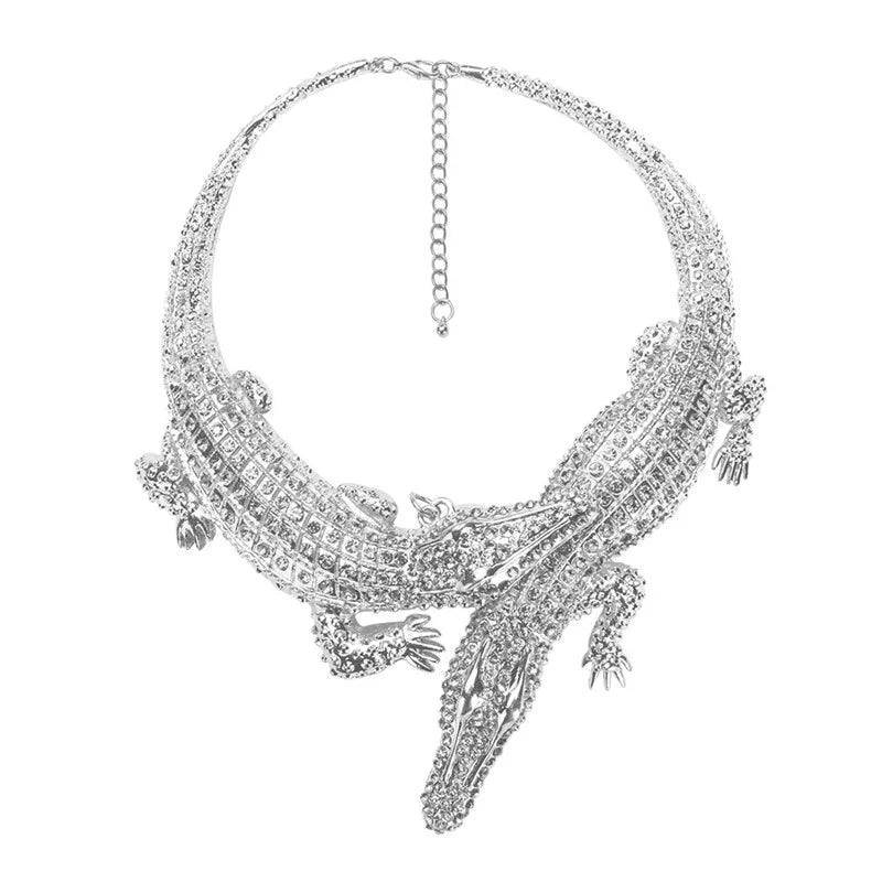Ahmed New Design Exaggerated Punk Full Crystal Crocodile Necklace for Women Fashion Trending Statement Necklace Collar Bijoux B