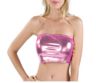 セクシーなゴールドストラップレスドレッシークロップトップ女性光沢のあるストレッチパーティークラブウェアスパンコールチューブトップバンドゥタンクトップダンス衣装