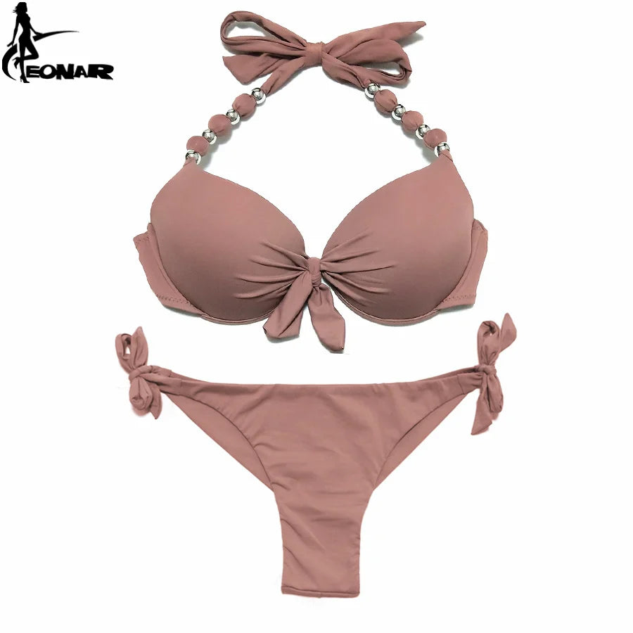 EONAR Push Up Bikini Women Bandage Swimsuits Brazilian Cut Bottom Bikini Set Bathing Suits maillot de bain femme Swimwear Khaki