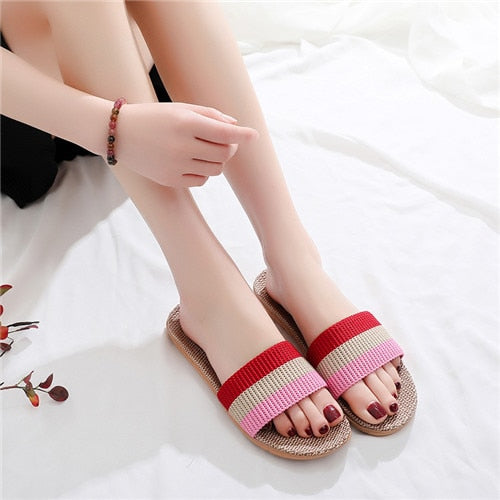 Suihyung Summer Flax Slippers Women Men Casual Linen Slides Multi-Style Non-Slip EVA Home Flip Flops Indoor Shoes Female Sandals