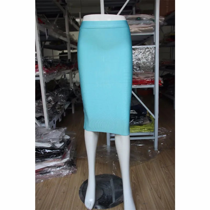 Wholesale Women Summer Fashion Sexy Black Blue Orange Red Beige Bandage Skirt 2022 Designer A Line Pencil Skirt Faldas 60cm SKY BLUE