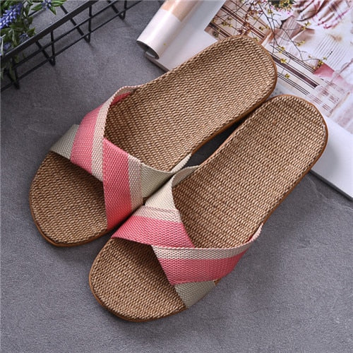 Suihyung Summer Flax Slippers Women Men Casual Linen Slides Multi-Style Non-Slip EVA Home Flip Flops Indoor Shoes Female Sandals