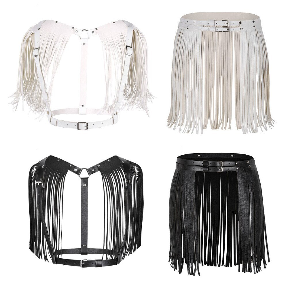 Femmes Adulte Réglable Faux Cuir Ceinture Frange Gland Jupe Ceinture Discothèque Costume Cosplay Fêtes Jupes pour Halloween