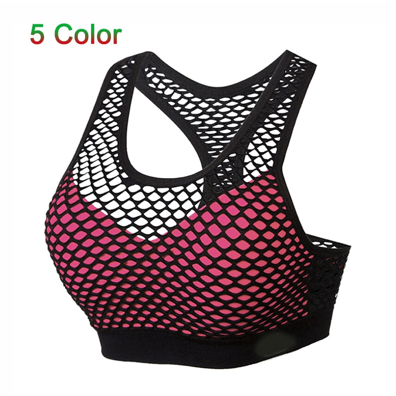 Shockproof Mesh Patchwork Fitness Yoga Bra Push Up Padded Top Anti Sweat Yoga Bra Tops Women Breathable Sportwear