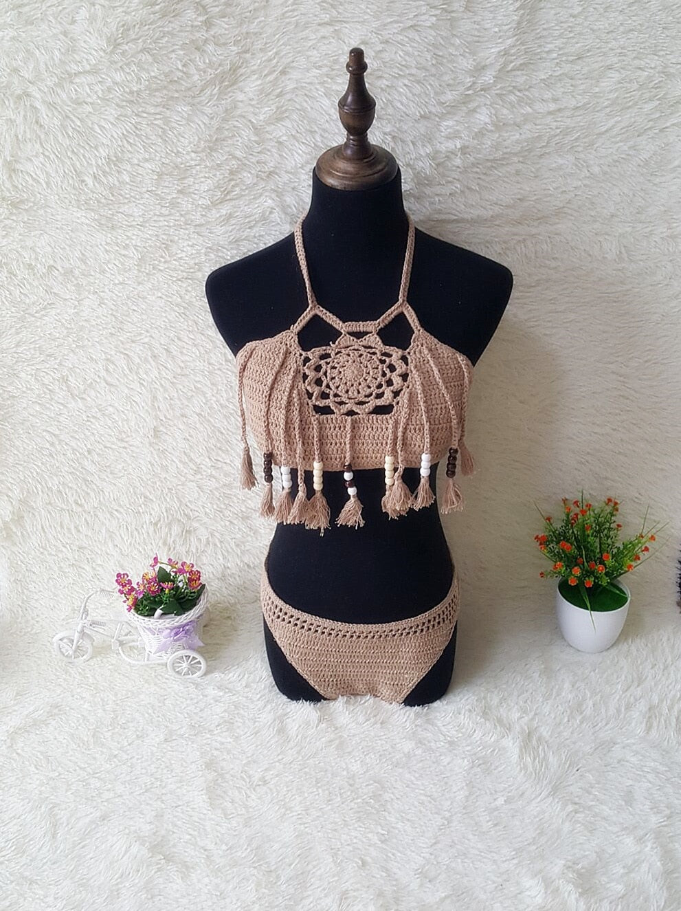 Shell Crochet 2 Pieces Bikini Set Sexy - Adjustable Strings Swimsuit Bra Wrapped Chest - Bikinis Handmade Knitted Swimwear S0681 1