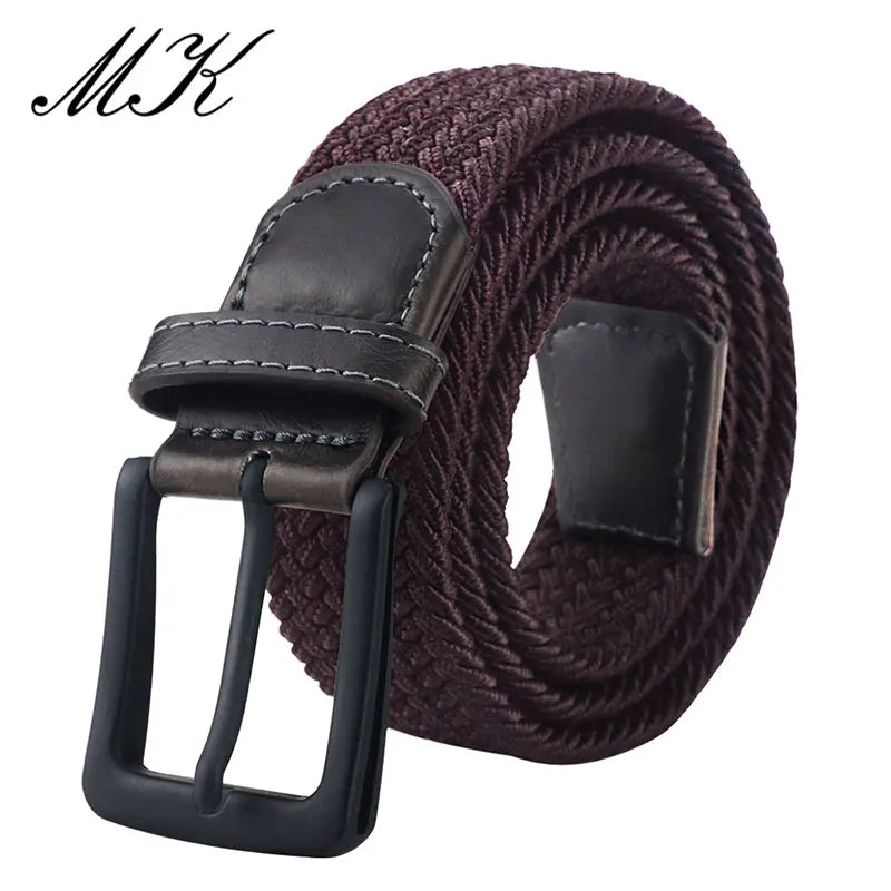 MaiKun Canvas Belts for Men Fashion Metal Pin Buckle Military Tactical Strap Male Elastic Belt for Pants Jeans brown