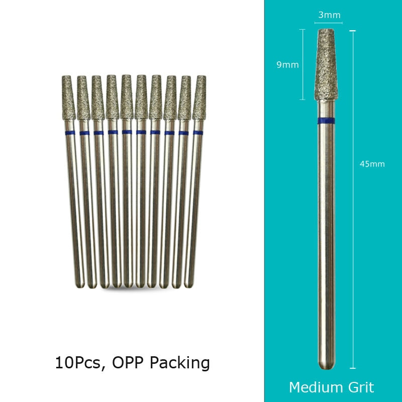 HYTOOS 10pcs/Set Nail Drill Bits Diamond Cutters for Manicure Cuticle Burr Milling Cutter for Pedicure Nails Accessories Tools BM0309D-M(D)
