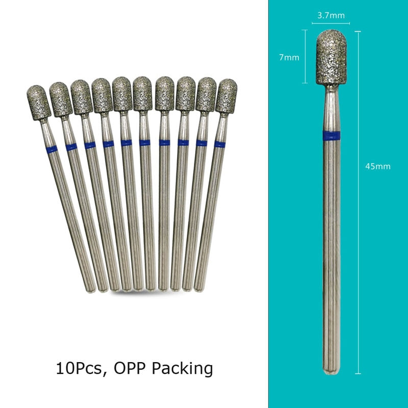 HYTOOS 10pcs/Set Nail Drill Bits Diamond Cutters for Manicure Cuticle Burr Milling Cutter for Pedicure Nails Accessories Tools C0407D-WL-M(D)