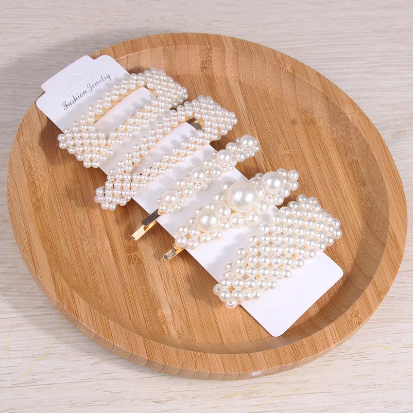 5Pcs/Set Fashion Pearl Hair Clip Snap Button Hair Pins for Women Sweet Pearl Hairpin Hair Clips Jewelry Lady Barrette Stick 6 Gold color