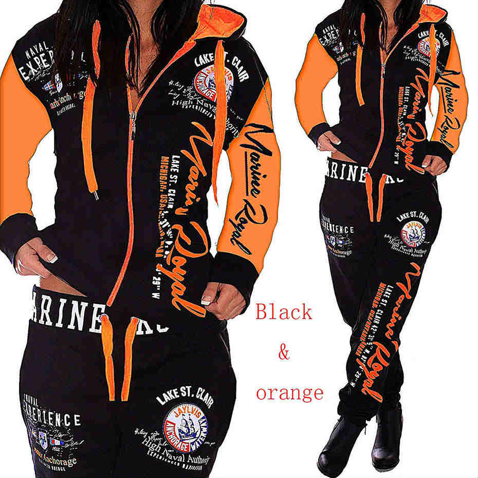 Women 2PCS Sportwear Autumn Winter Female Suit Fashion Hooded Joggers Women's Sports Suit Sets women's tracksuit set Orange