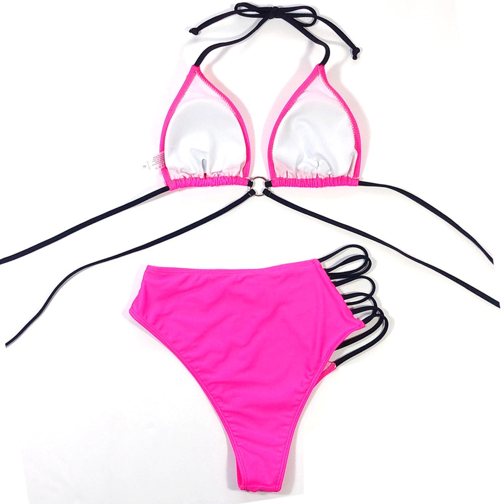 Sexy High Waist Swimwear String Bikini Set - Halter Swimsuit Female Brazilian Biquini Bathing Suit Swim Wear