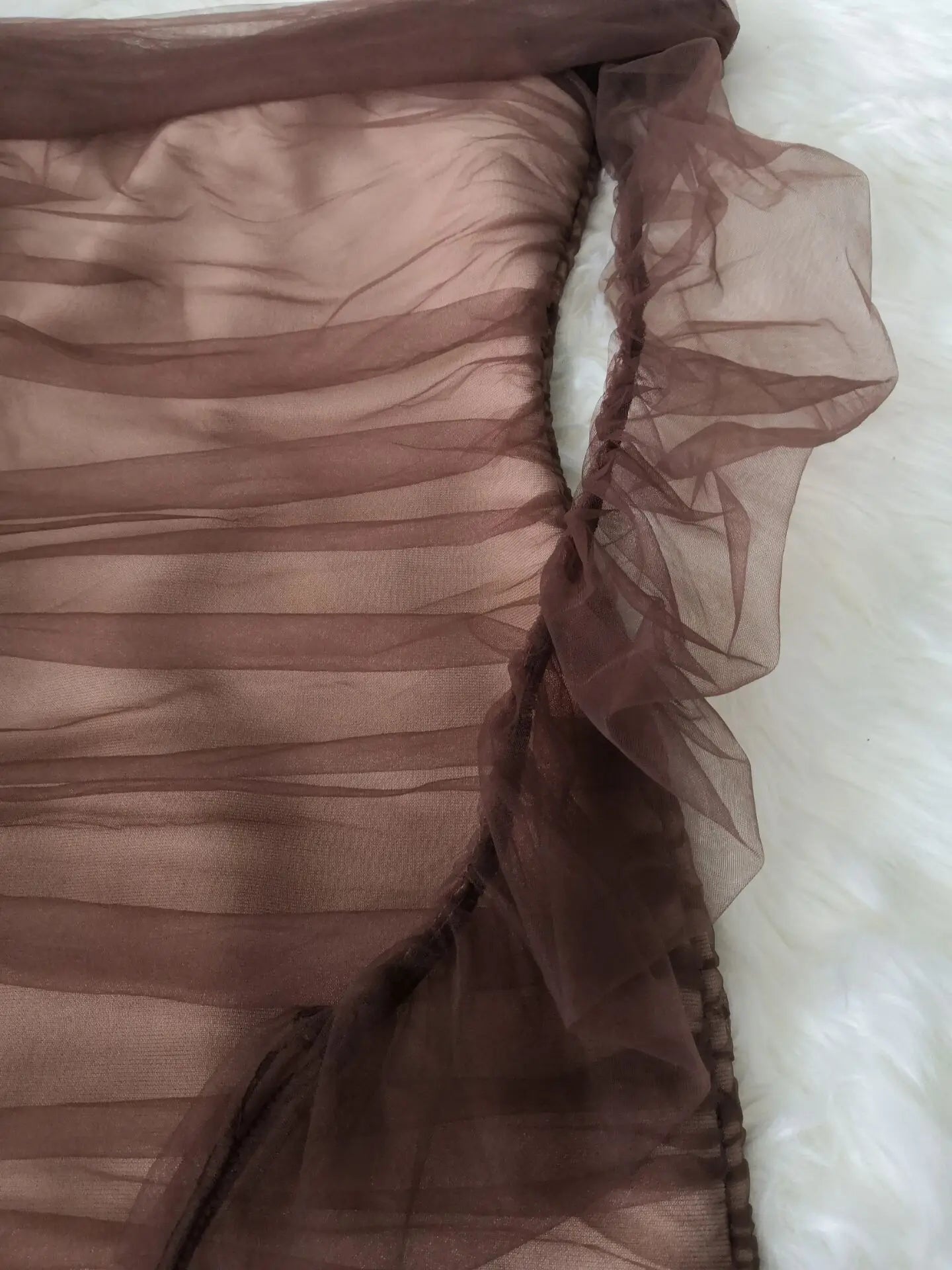 Brown Mesh Sleeve Off The Shoulder Rayon Bandage Dress Elegant Club Party Dress