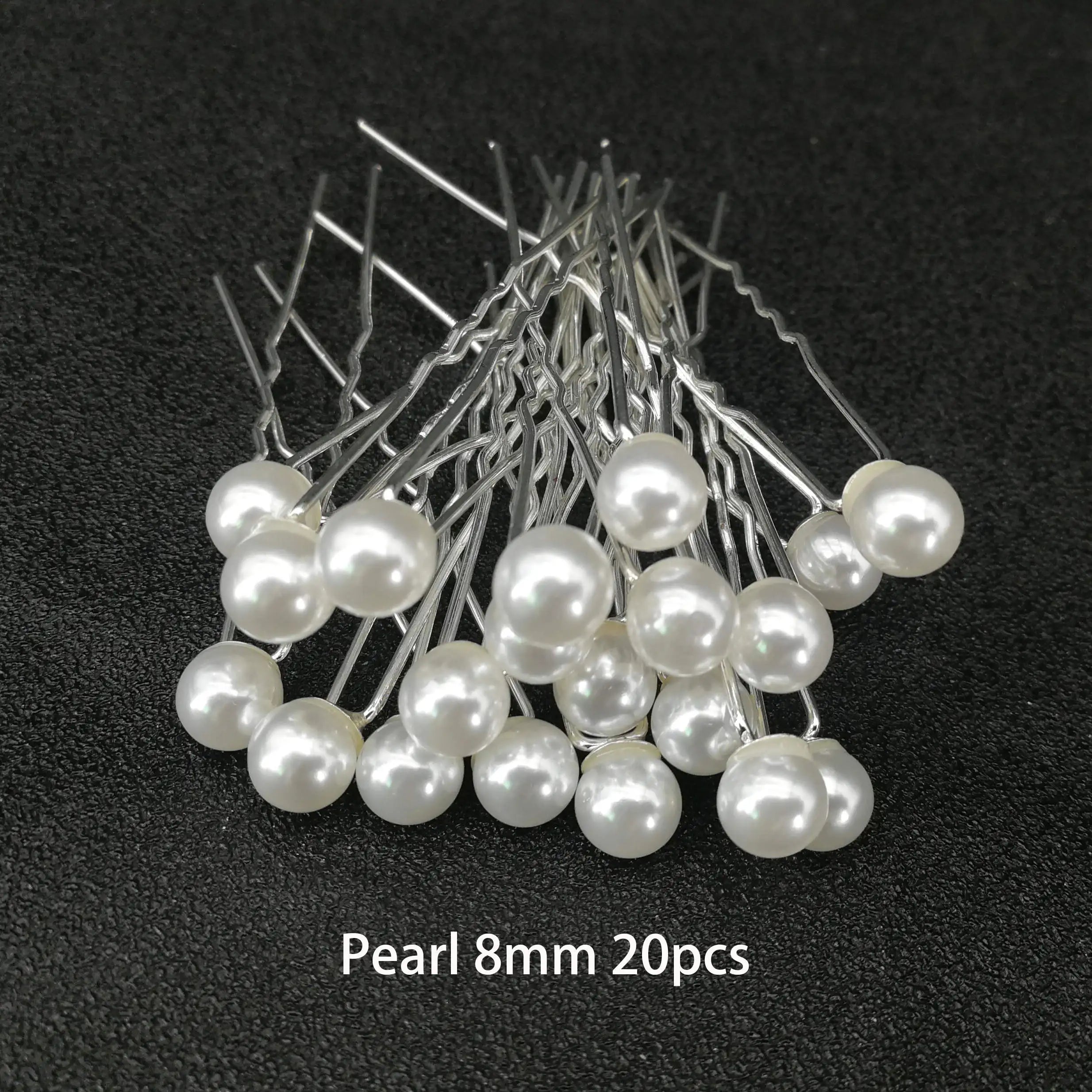 Women U-shaped Pin Metal Barrette Clip Hairpins Simulated Pearl Bridal Tiara Hair Accessories Wedding Hairstyle Design Tools Pearl 20pcs 8MM