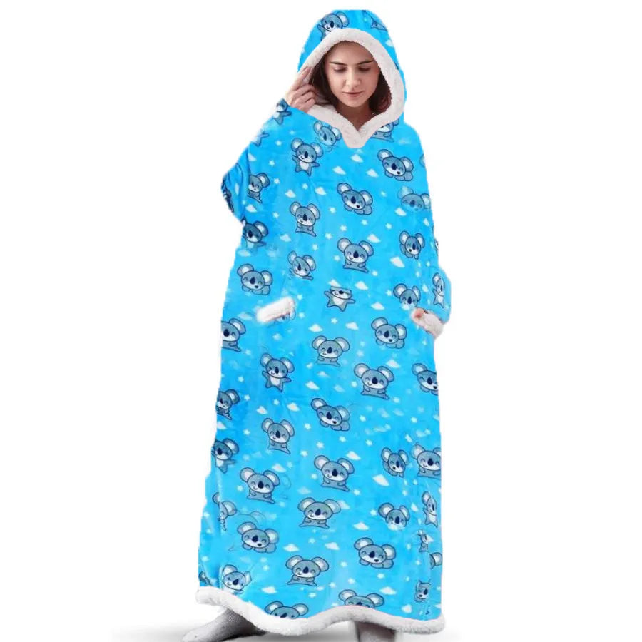 Super Long Flannel Blanket with Sleeves Winter Hoodies Sweatshirt Women Men Pullover Fleece Giant TV Blanket Oversized WF032 Cartoon