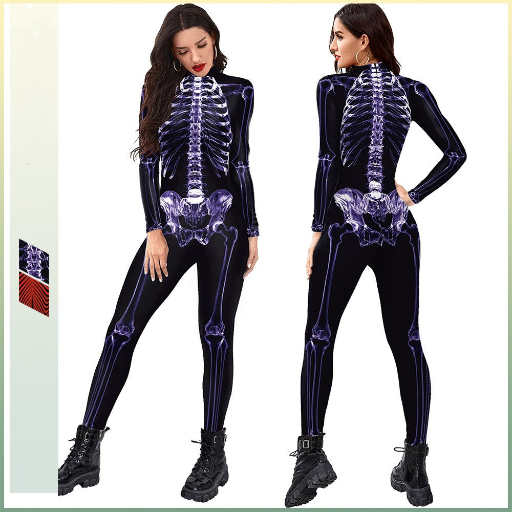 Halloween Funny Skeleton 3d Printed Stage Costume Jumpsuit