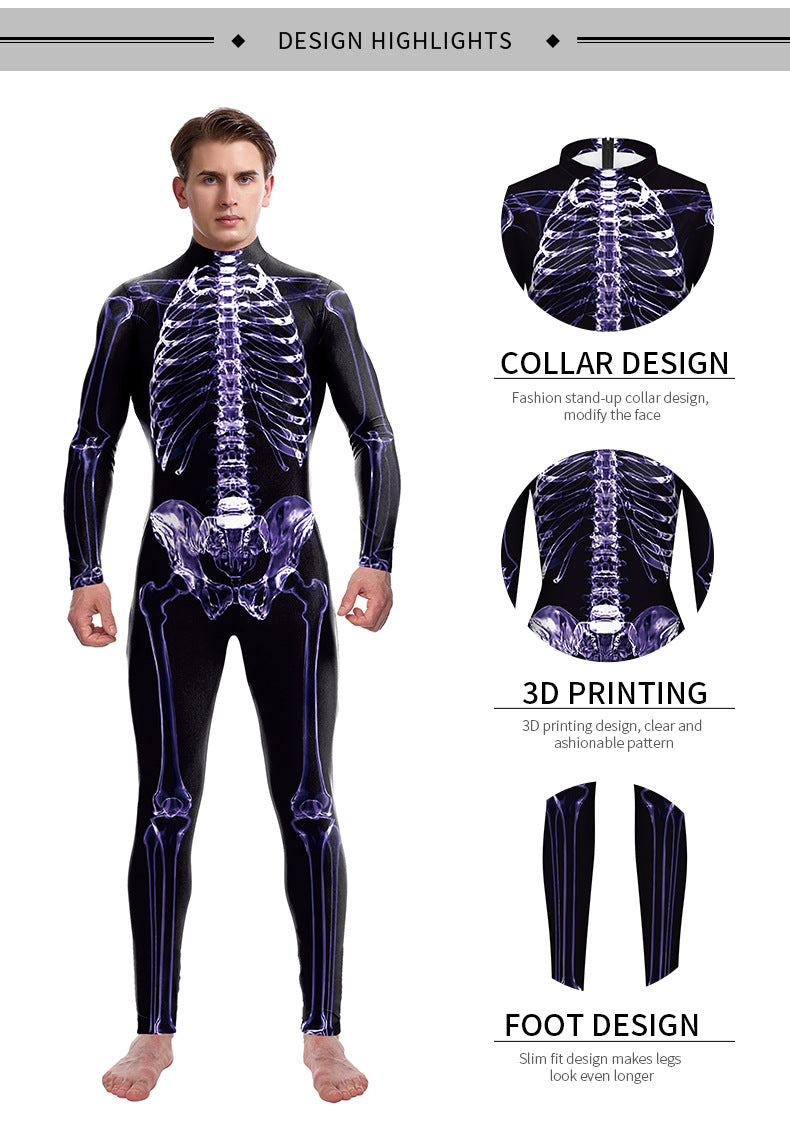 Halloween Funny Skeleton 3d Printed Stage Costume Jumpsuit