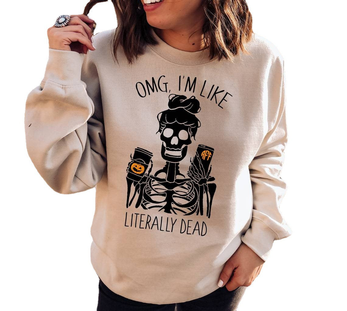 Halloween Printed Round Neck Long Sleeve Sweater