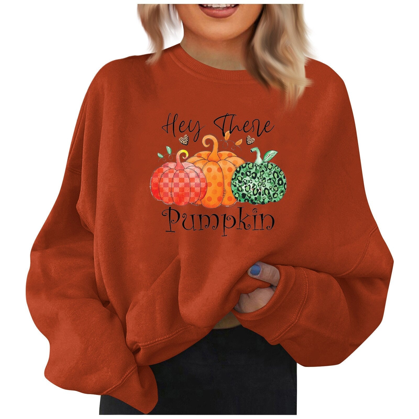 Halloween Pumpkin Print Sweatshirt For Women Casual Round Neck Long Sleeved Tops Fashion Loose Pullover Autumn Ladies Clothes Green