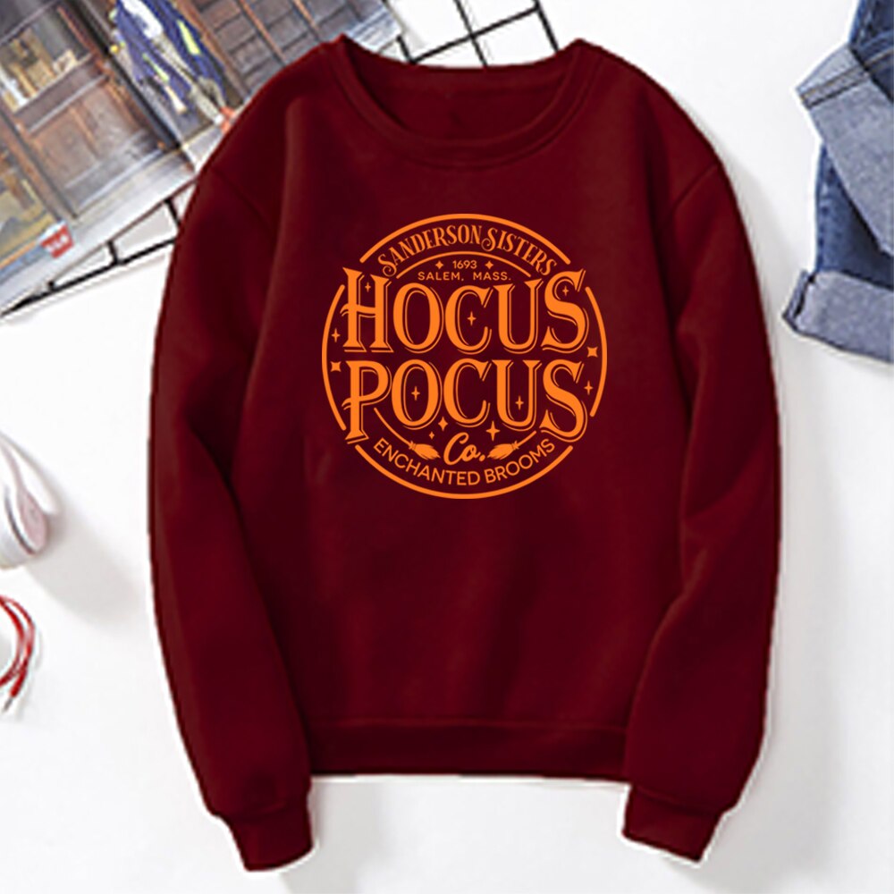 Halloween Sanderson Sisters Sweatshirt Just A Bunch of Hocus Hoodie Basic Witch Sweater Halloween Witch Crewneck Sweatshirts Wine Red