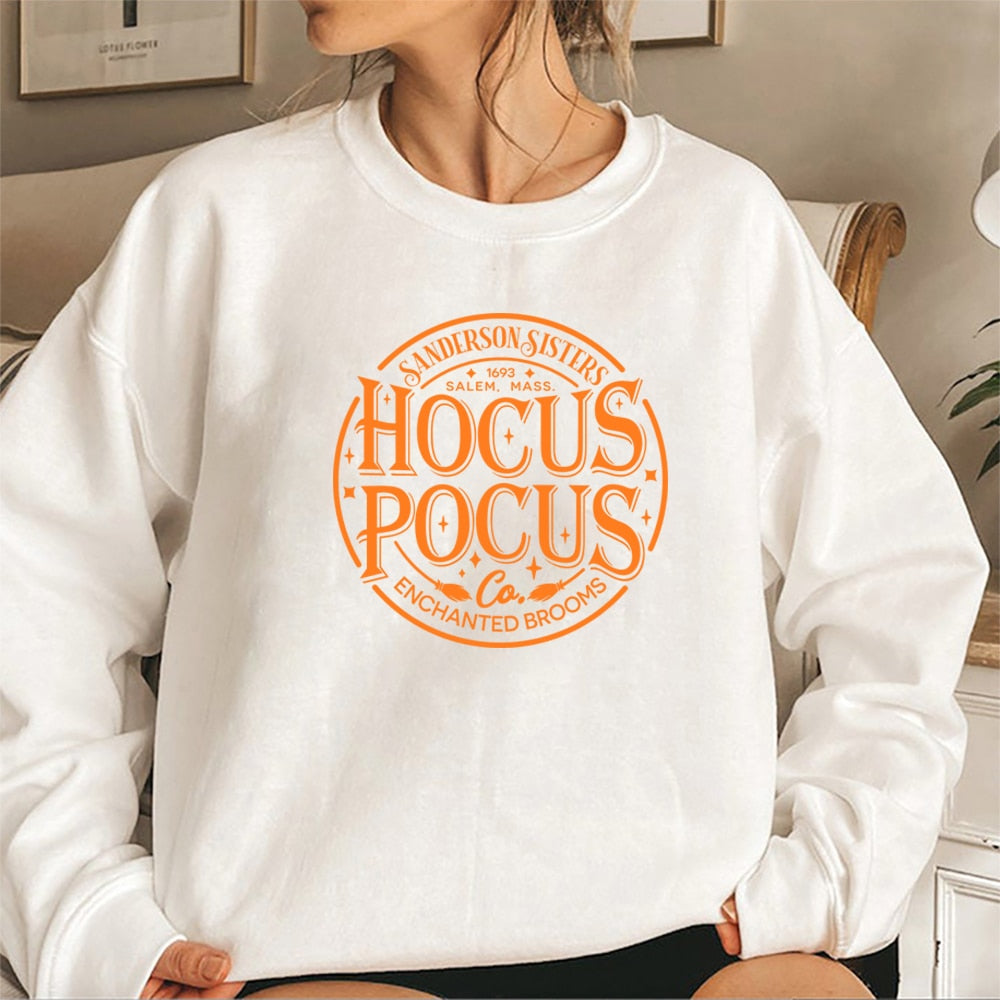 Halloween Sanderson Sisters Sweatshirt Just A Bunch of Hocus Hoodie Basic Witch Sweater Halloween Witch Crewneck Sweatshirts White