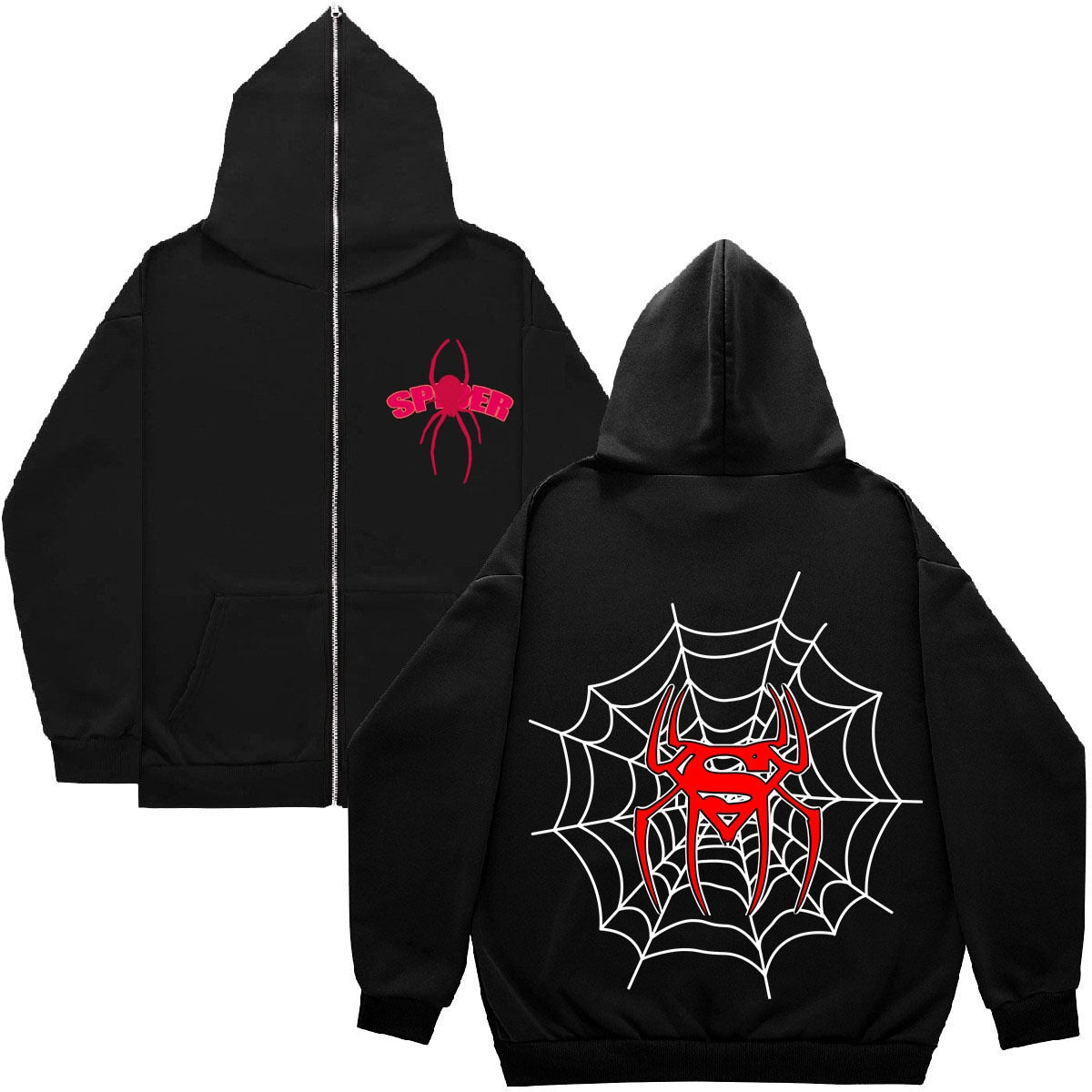 Halloween V-Star Vizion Cobweb Dark Hip Hop Gothic Harajuku Y2k Zip Up 90S Girls Boy Full Hoodie Vintage Chic Jacket Women Coat Black 5
