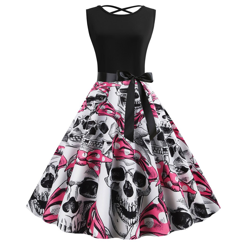 Halloween sleeveless print dress Black