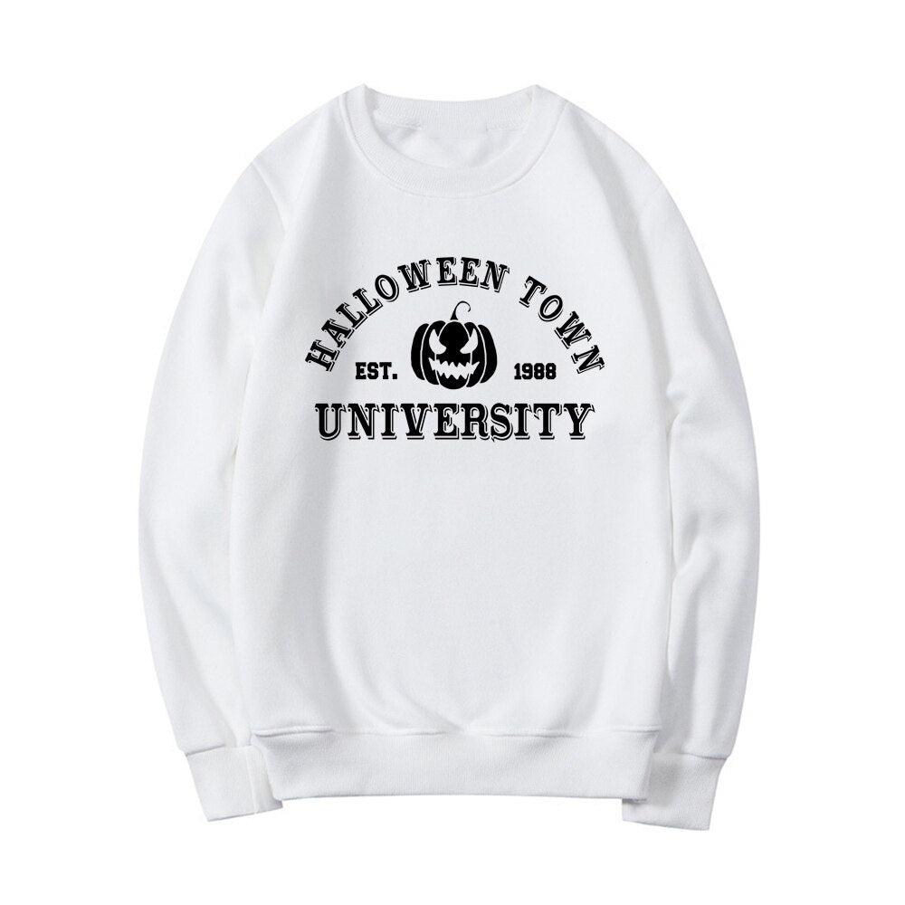 Halloweentown University Crewneck Sweatshirt Halloween Town Est 1998 Pullovers Fall Halloween Hoodies Pumpkin Sweatshirts Hoodie White