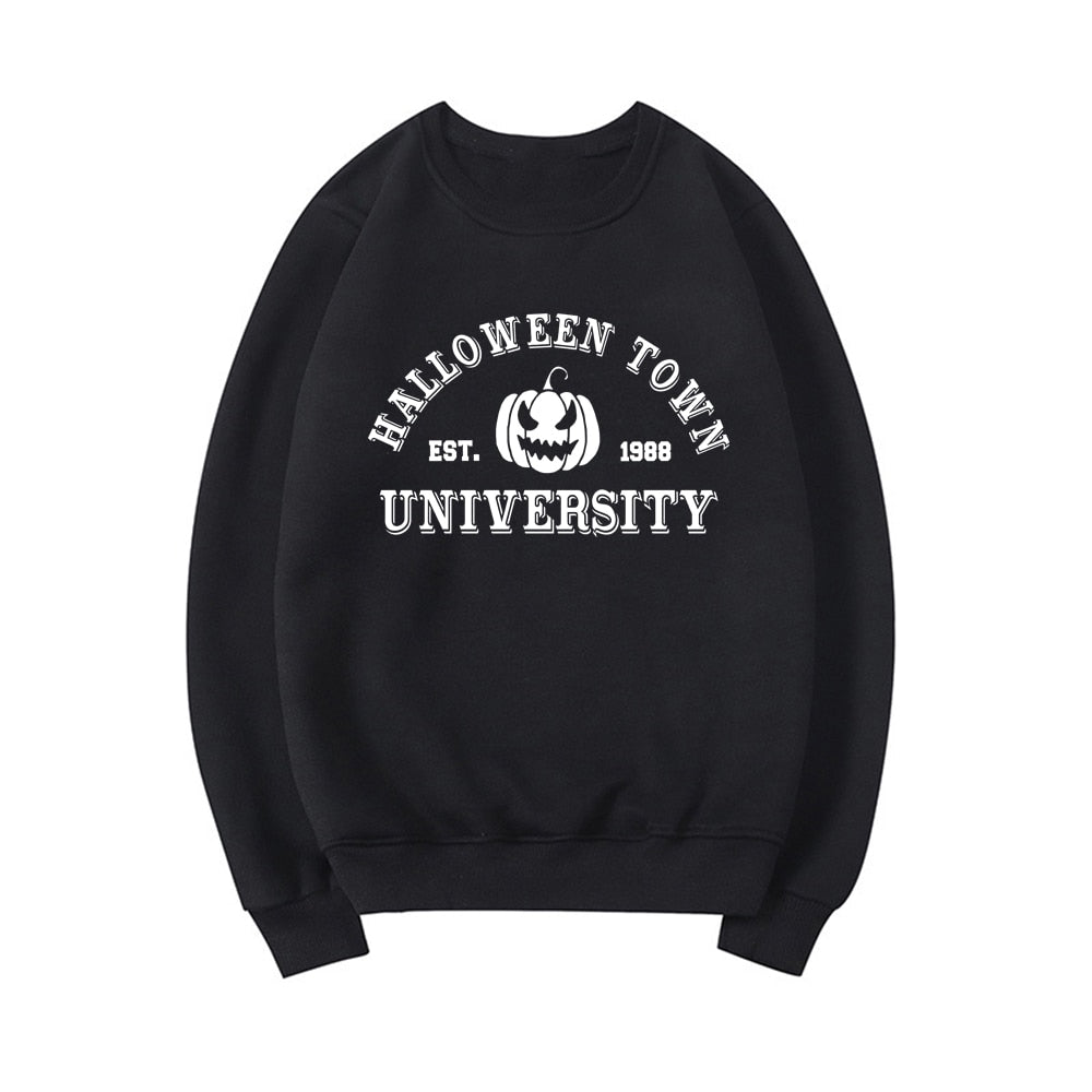 Halloweentown University Crewneck Sweatshirt Halloween Town Est 1998 Pullovers Fall Halloween Hoodies Pumpkin Sweatshirts Hoodie Black