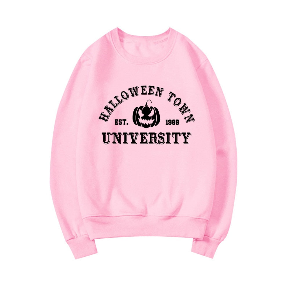 Halloweentown University Crewneck Sweatshirt Halloween Town Est 1998 Pullovers Fall Halloween Hoodies Pumpkin Sweatshirts Hoodie Pink