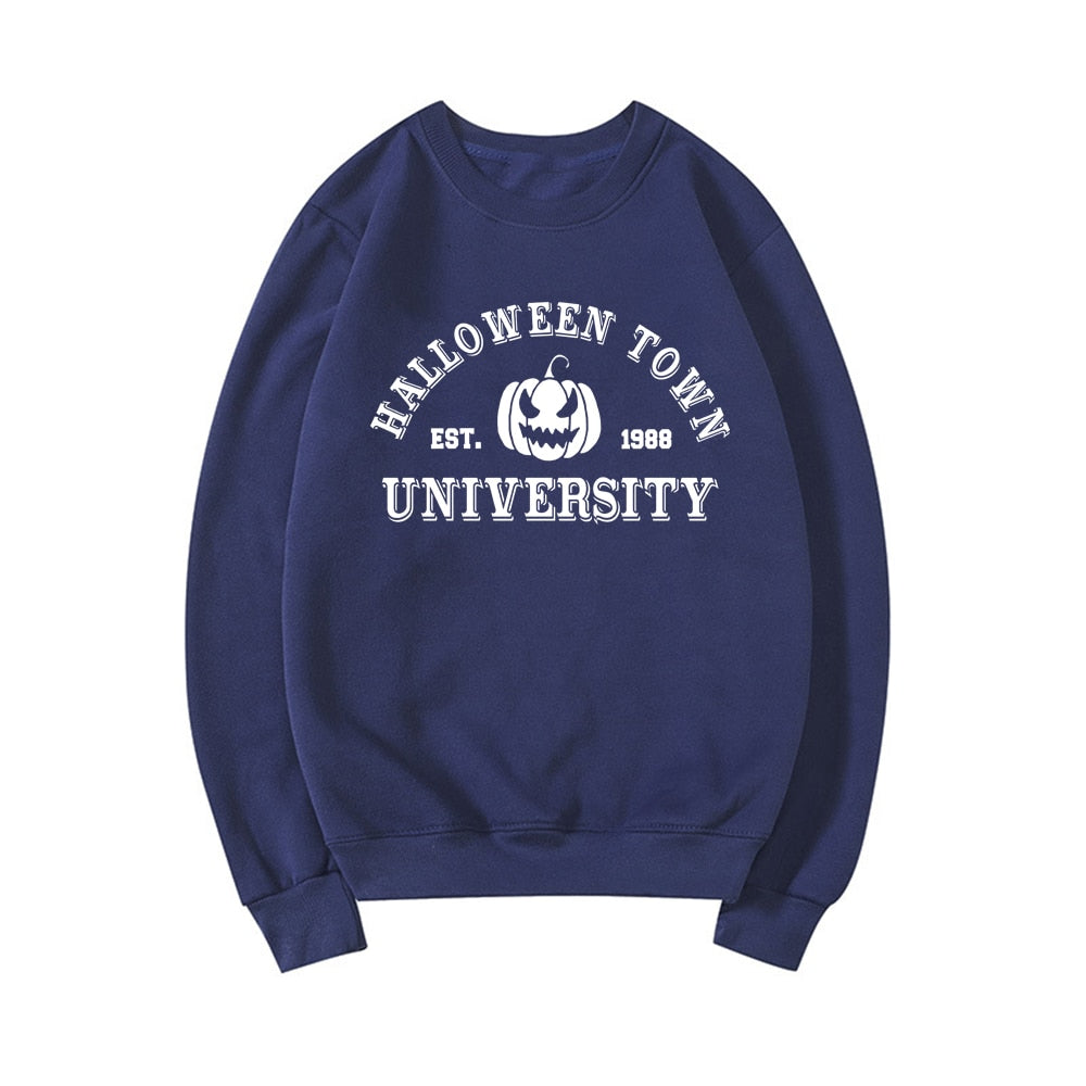 Halloweentown University Crewneck Sweatshirt Halloween Town Est 1998 Pullovers Fall Halloween Hoodies Pumpkin Sweatshirts Hoodie Navy Blue