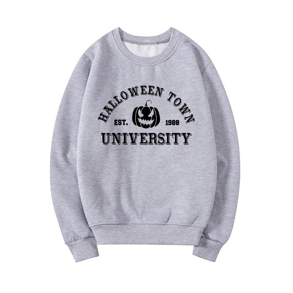 Halloweentown University Crewneck Sweatshirt Halloween Town Est 1998 Pullovers Fall Halloween Hoodies Pumpkin Sweatshirts Hoodie Gray