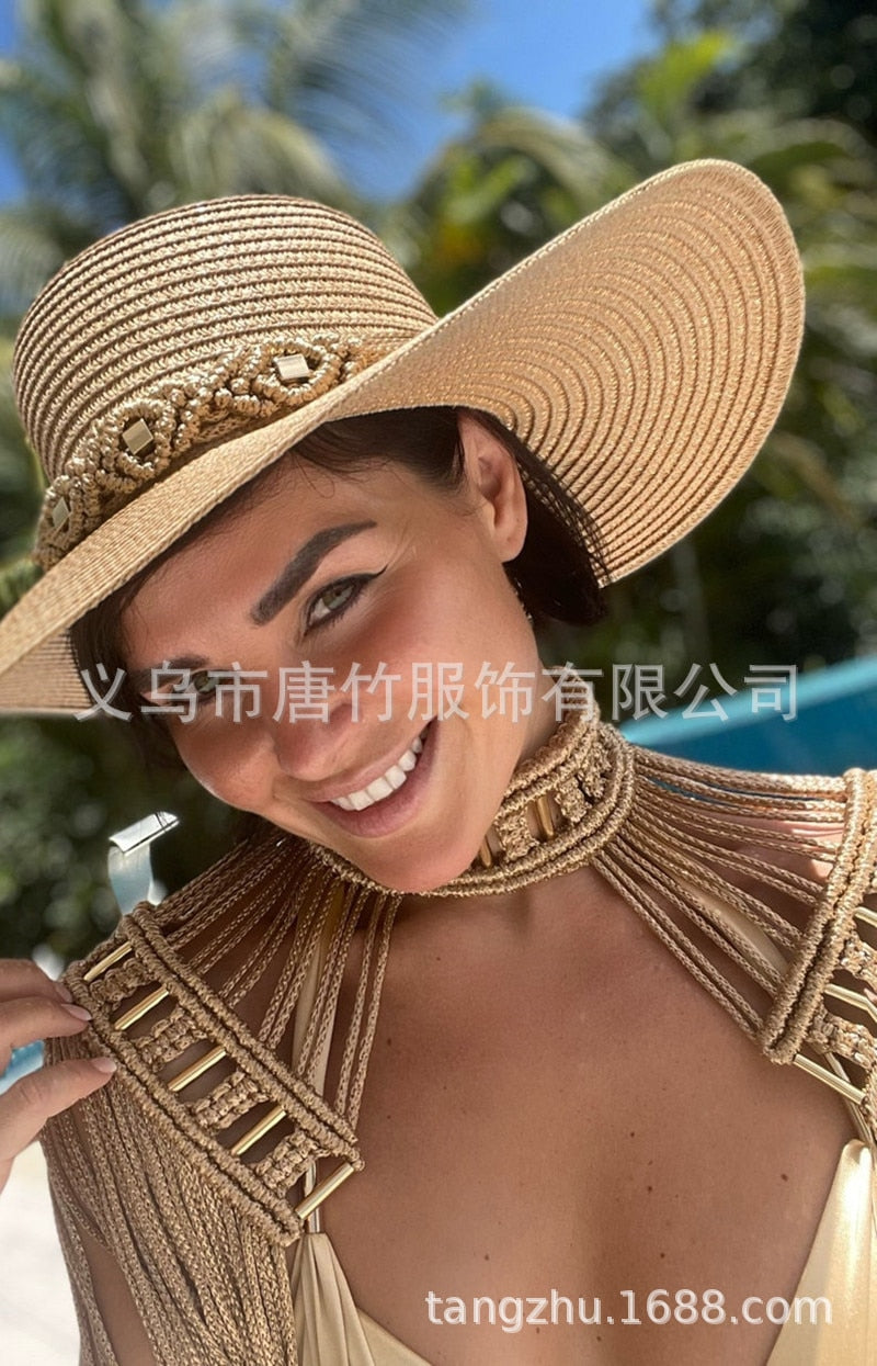 Hand Crochet Knitted Women Bikini Cover Ups 2024 Summer Holiday Beach Bathing Suit Sexy Hollow Out Skirts Matching Set A03khaki One Size