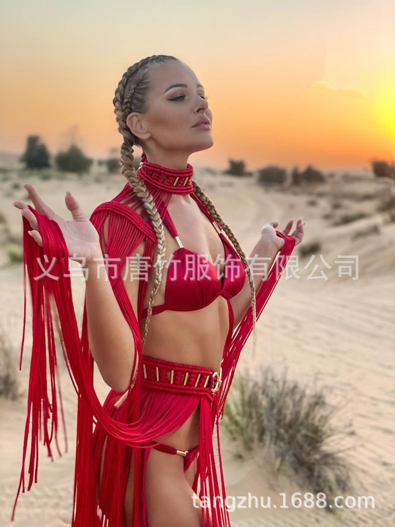 Hand Crochet Knitted Women Bikini Cover Ups 2024 Summer Holiday Beach Bathing Suit Sexy Hollow Out Skirts Matching Set A02red One Size