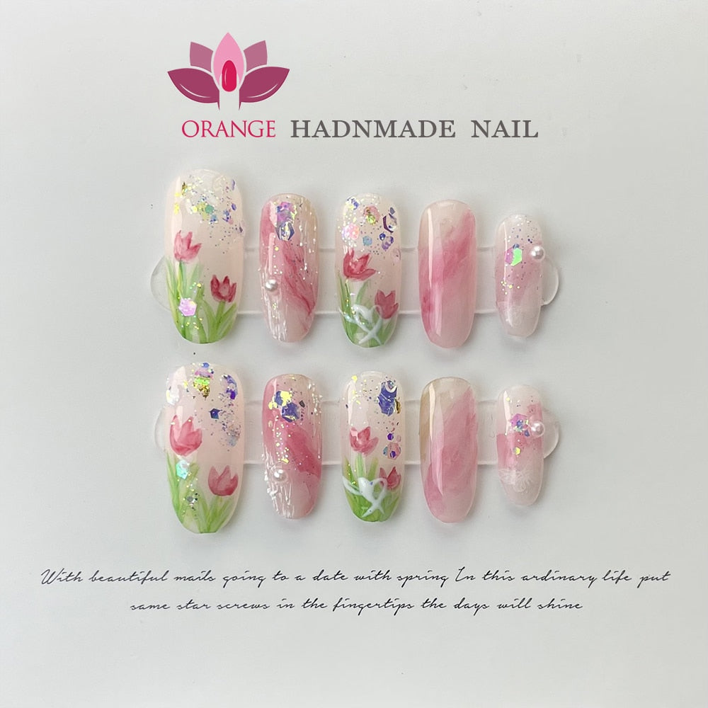 Handmade Acrylic Press on Nail With 3d Designs Full Cover Coffin Head Manicuree With Butterfly Decoration Nail Art Wearable Nail
