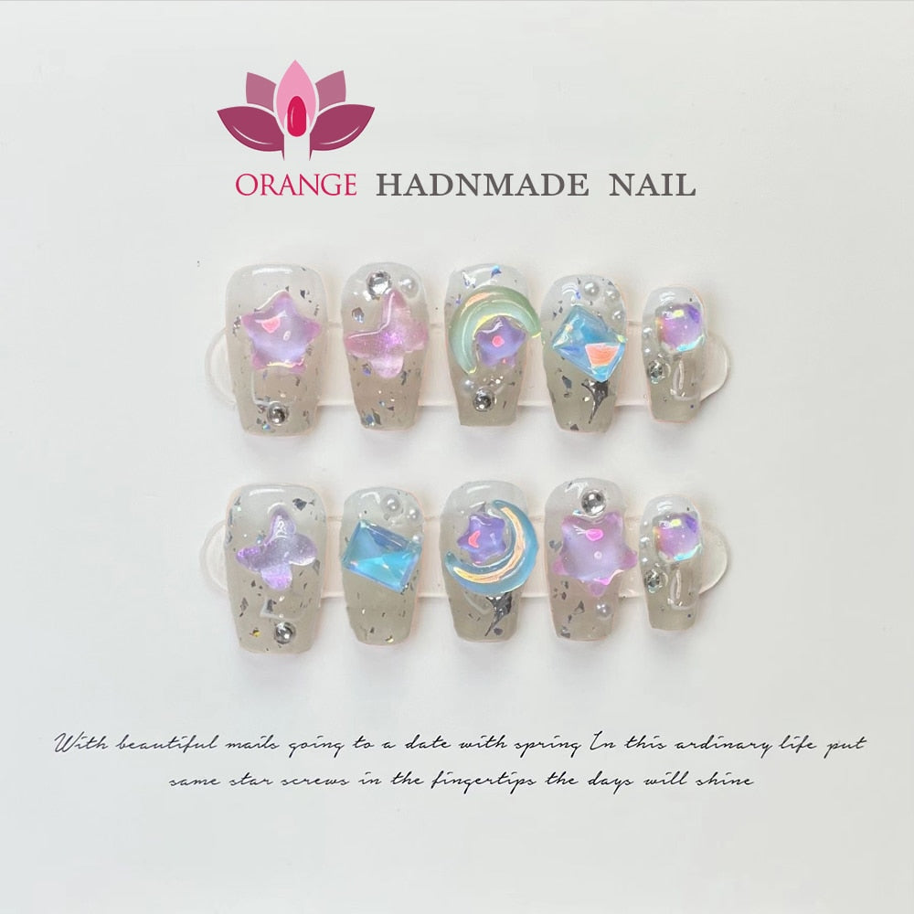 Handmade Beauty Nails Pressed on Design Decoration Fake Nails Design Full Cover Artificial Manicuree Wearable Orange Nail Store