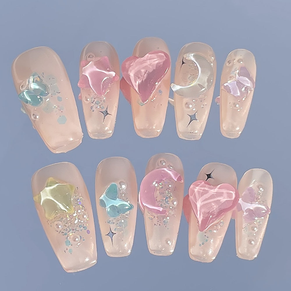 Handmade Beauty Nails Pressed on Design DecorationKawaii Barbie Handmade Nails Fake Nails Design Full Cover Artificial Manicuree Wearable Orange Nail Store