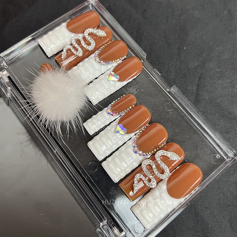 Handmade Luxury 3XL Full Cover False Nail Tips Glittery Rhinestone Press On Nails Y2K Reusable XXL XL Long Fake Nail With Glue Style4 SizeXS