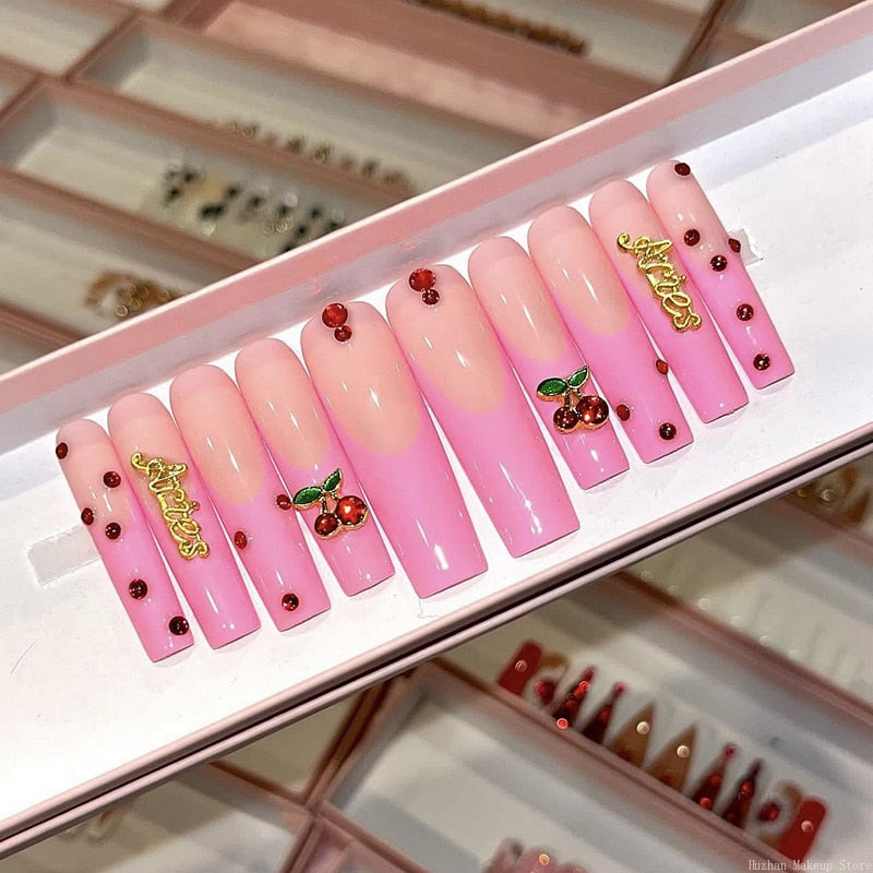 Handmade Luxury 3XL Full Cover False Nail Tips Glittery Rhinestone Press On Nails Y2K Reusable XXL XL Long Fake Nail With Glue