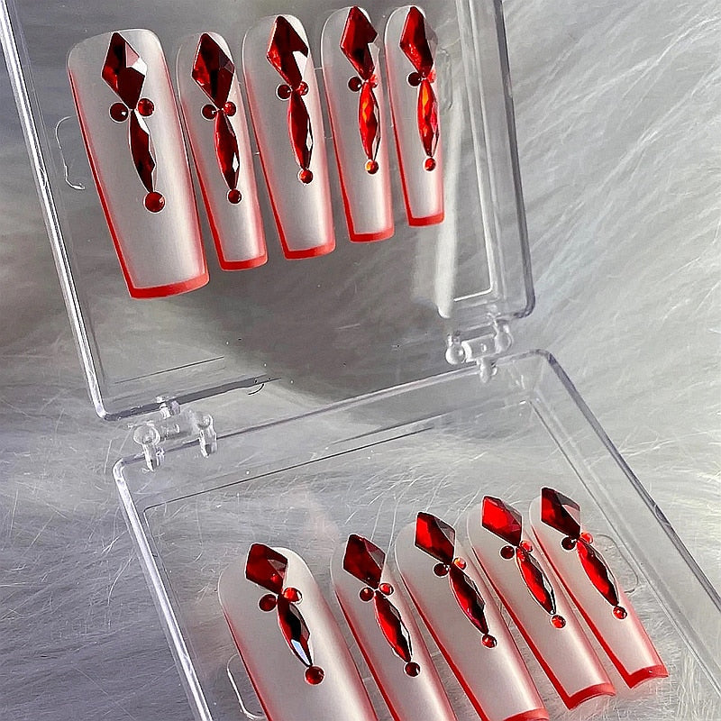 Handmade Luxury 3XL Full Cover False Nail Tips Glittery Rhinestone Press On Nails Y2K Reusable XXL XL Long Fake Nail With Glue Style8 SizeL