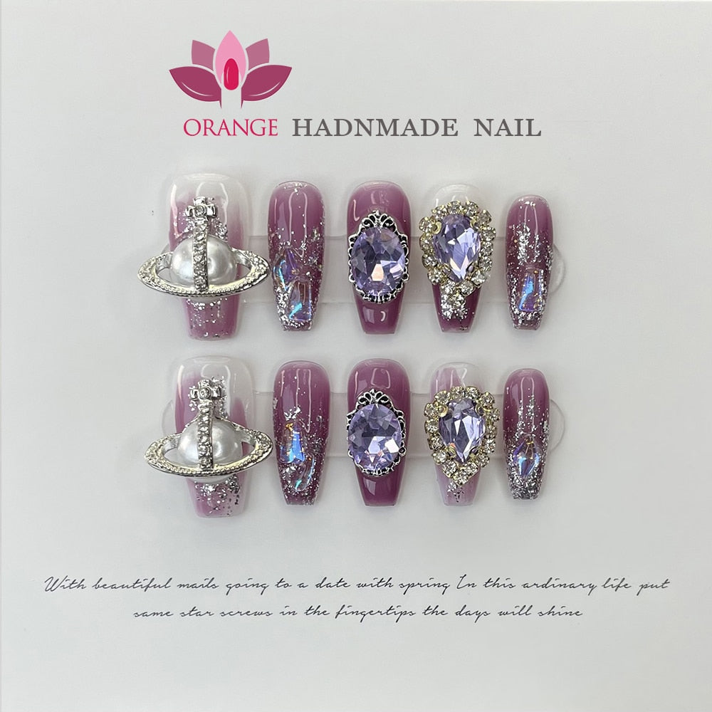 Handmade Luxury Press On Nails WIth Rinestone Fake Manicuree Decoration Wearable Full Cover With Design Acrylic Nail For Girls