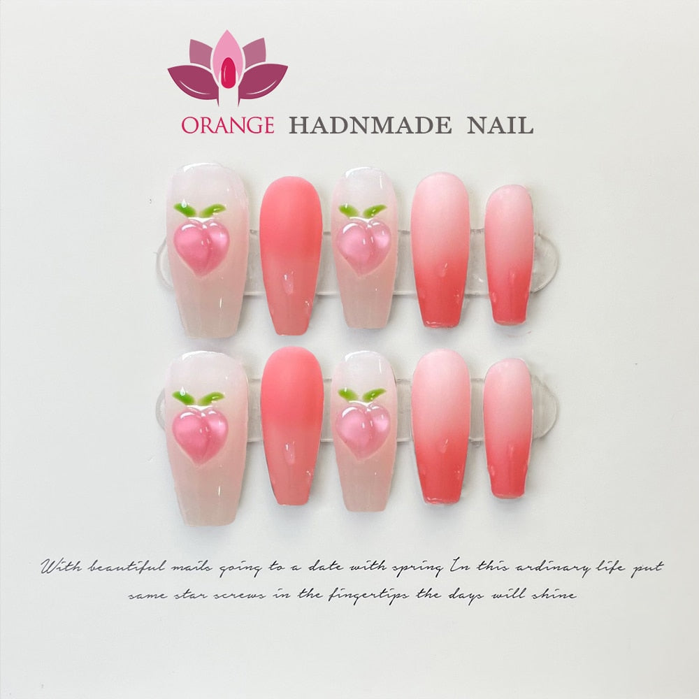 Handmade Pink Fake Nail Press On With Glue Cute Korean Designed Full Cover Winter Manicuree Wearable Nail Art XS S M L Size Nail