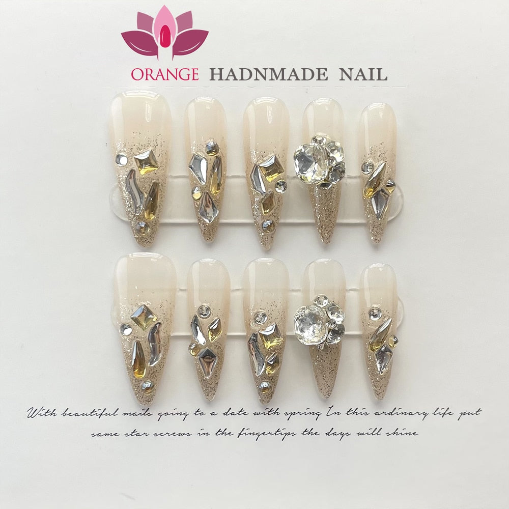 Handmade Stiletto Press On Nail Professional Design Full Cover Japanese decorated Manicuree Wearable Nail Art XS S M L Size Nail