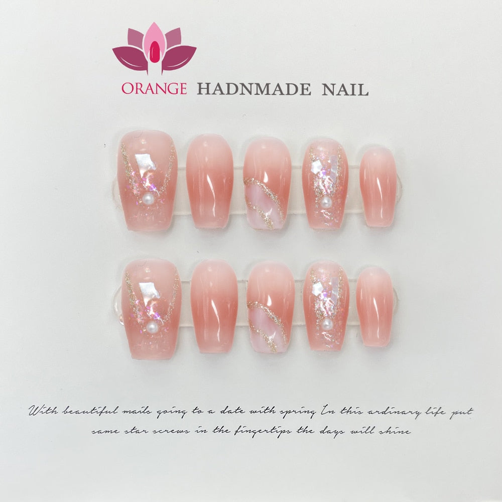 Handmade Stiletto Press On Nails Reusable Decoration Fake Nails Full Cover Artificial Manicuree Wearable Orange Nail Store