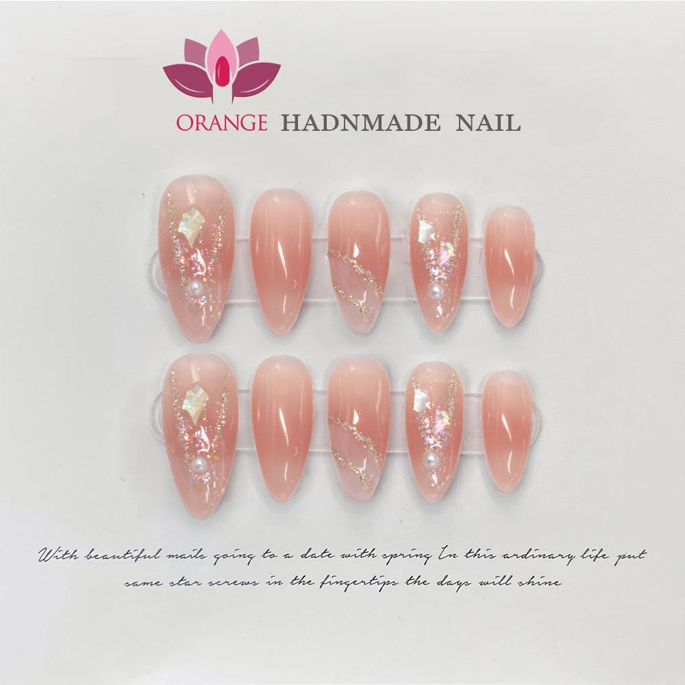 Handmade Stiletto Press On Nails Reusable Decoration Fake Nails Full Cover Artificial Manicuree Wearable Orange Nail Store