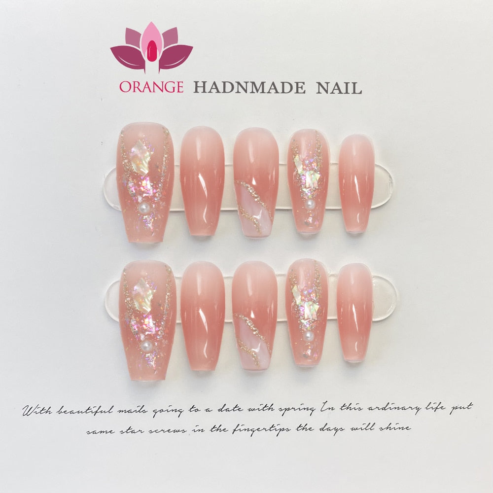 Handmade Stiletto Press On Nails Reusable Decoration Fake Nails Full Cover Artificial Manicuree Wearable Orange Nail Store