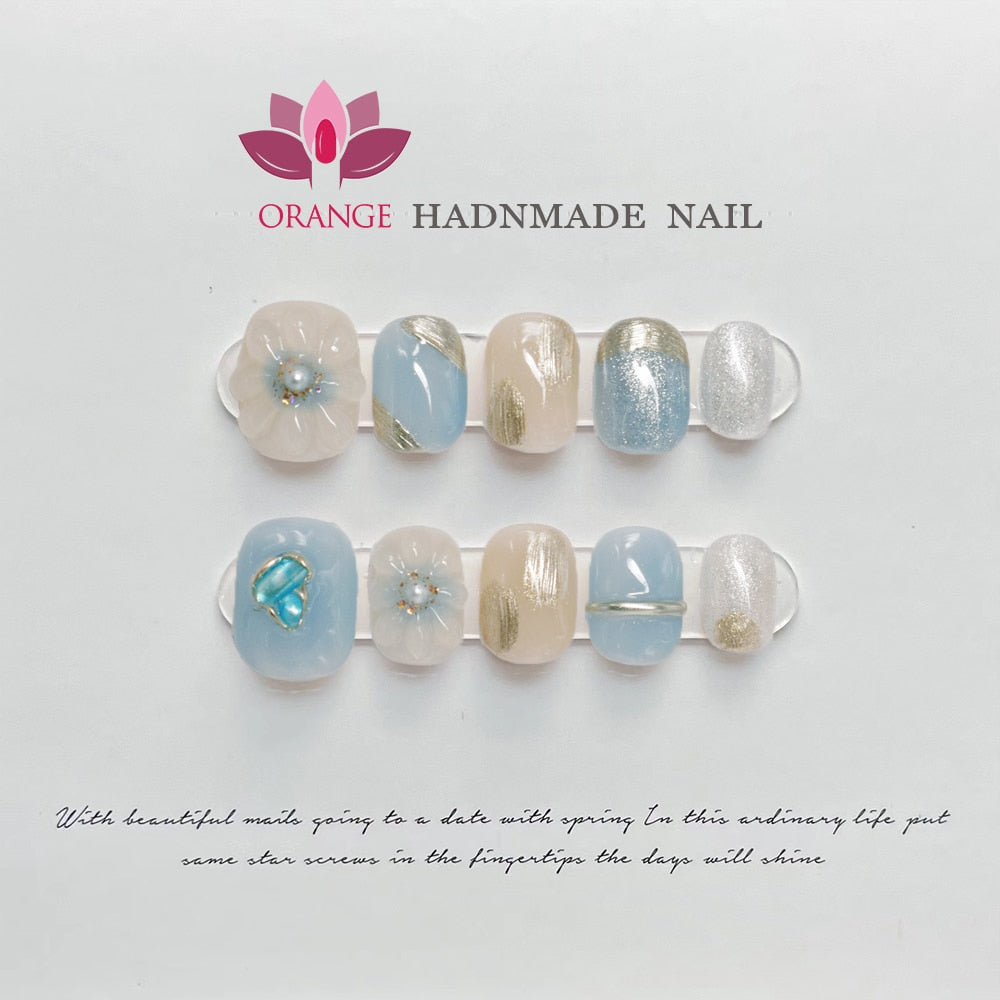 Handmade pressed on nails Short Reusable Decoration Fake Nails Design Full Cover Artificial Manicuree Wearable Orange Nail Store