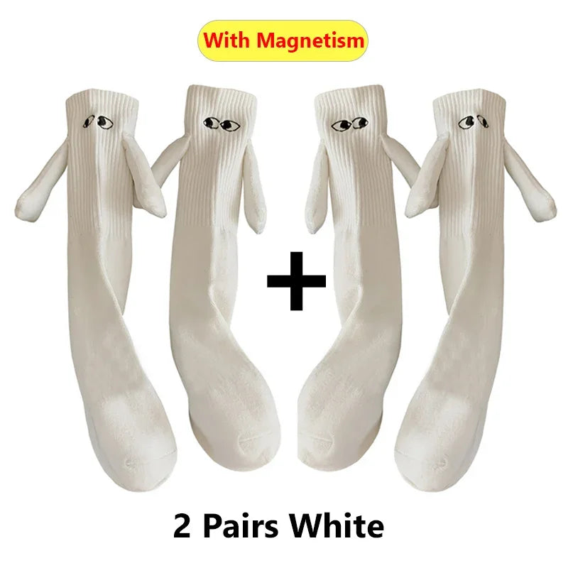 Harajuku Couple Cotton Sock 2 Pairs Magnetic Suction Hand In Hand Socks Black White Unisex Holding Hands Long Socks e a